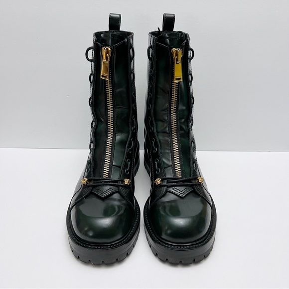 Versace Column Combat Boots Dark Green Leather Gold Medusa Logo Mens EU 41 US 8 - Picture 6 of 16